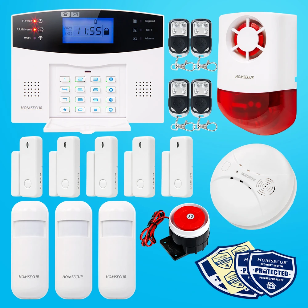 

HOMSECUR Wireless WIFI 4G SMS Autodial Home House Alarm System+PIR+5*Door Sensor