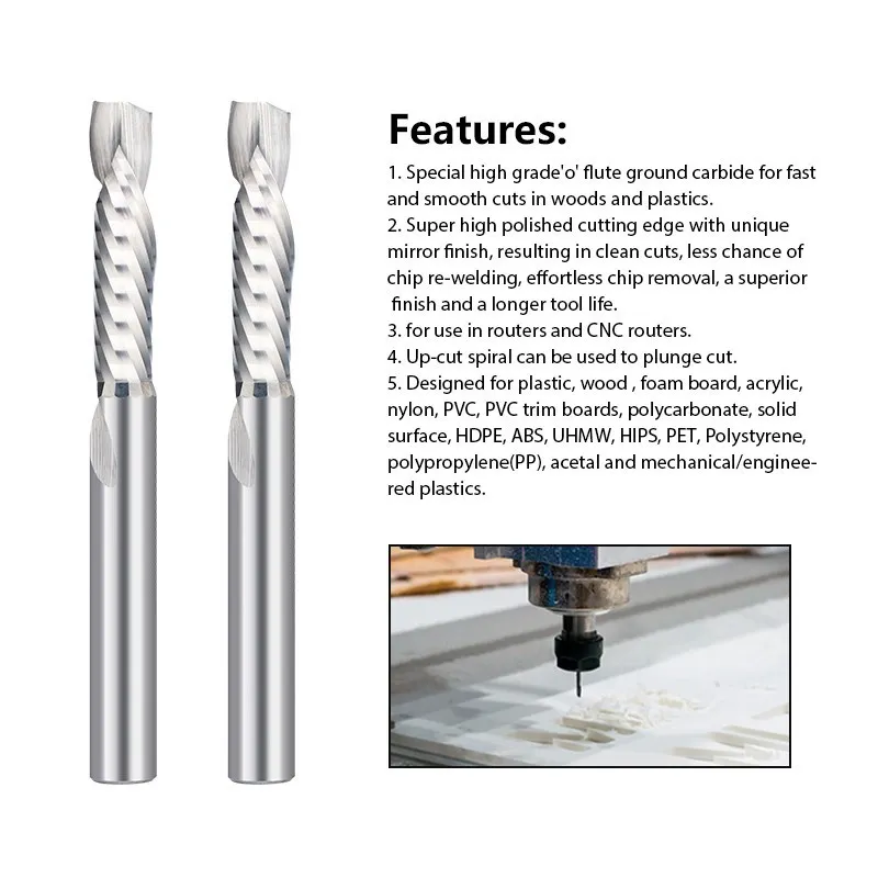 XCAN UP & DOWN Cut One Flutes Spiral Carbide Mill Tool Cutters for Compression Wood End Mill Cutter Milling Bits