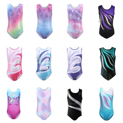Alta calidad, muchos diseños, tamaño completo, niños, niñas, niños, sin mangas, tanque, diamantes de imitación, leotardos de gimnasia rítmica a la venta