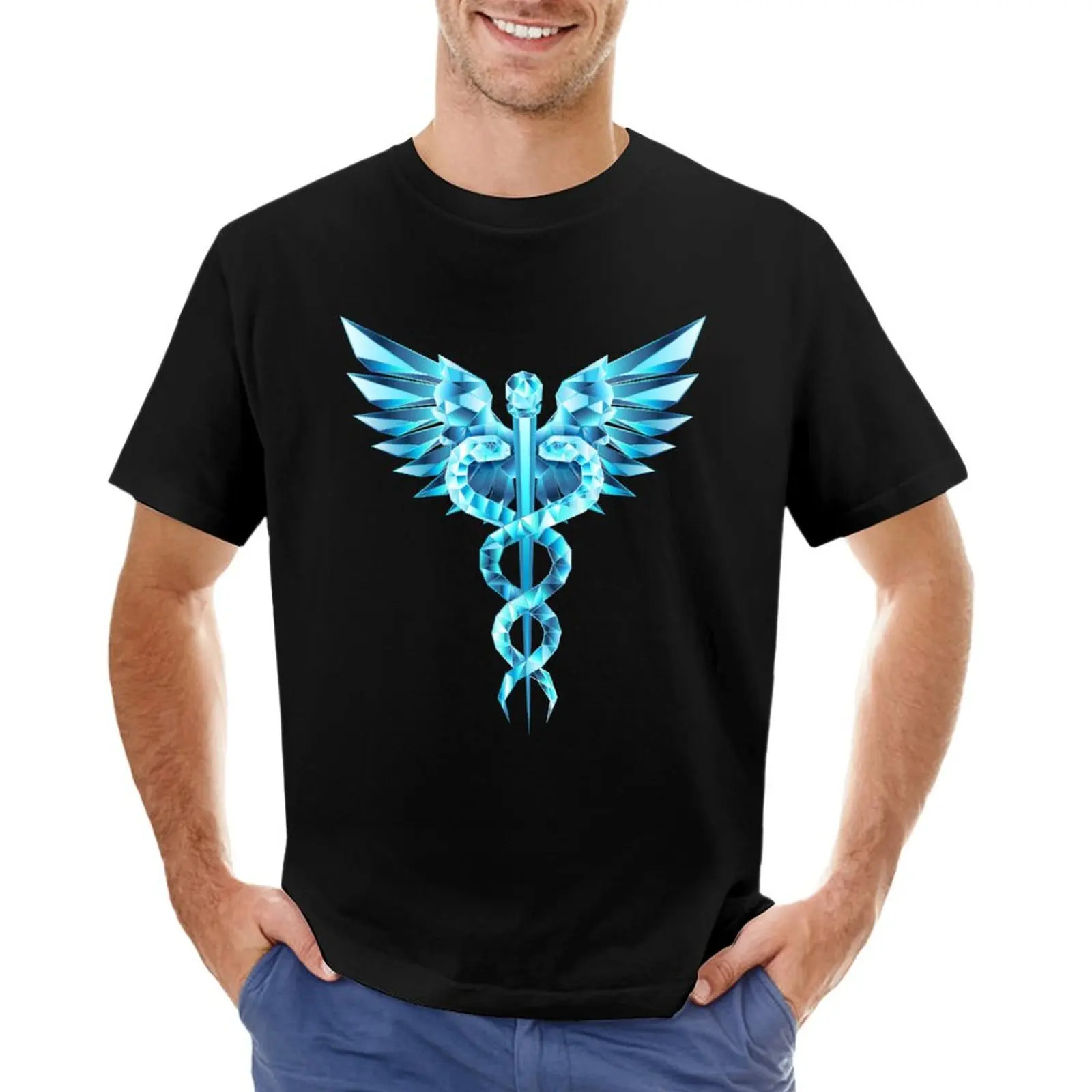 Caduceus Crystal Symbol on Black Background T-Shirt cheap stuff blacks essential t shirt mens t shirts top quality