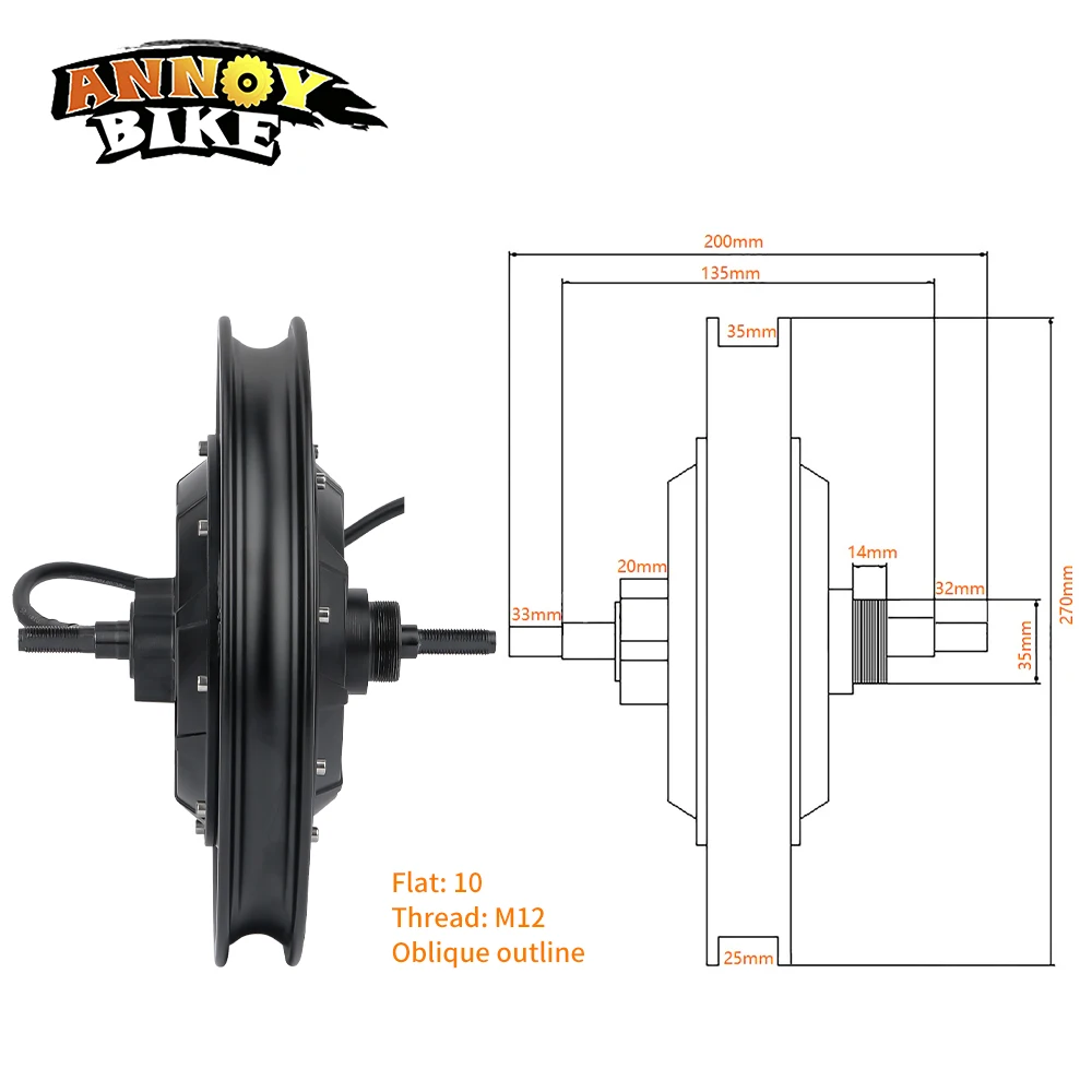 14 inch Electric Bicycle Hub Motor Wheel 48V 60V 72V 1500W-3500W 120KM/H Ebike Brushless High Speed 1200RPM Scooter