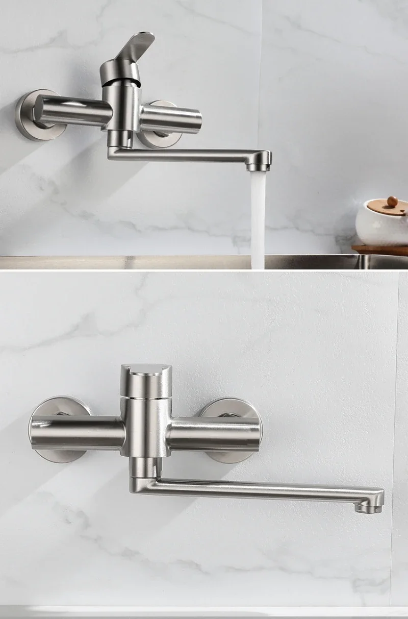 Kitchen Faucet Gourmet Single Lever Balcony Stainless Steel Sink Tap Rotation Long Nose Outlet Hot Cold Water Mixer Mop Pool Tap