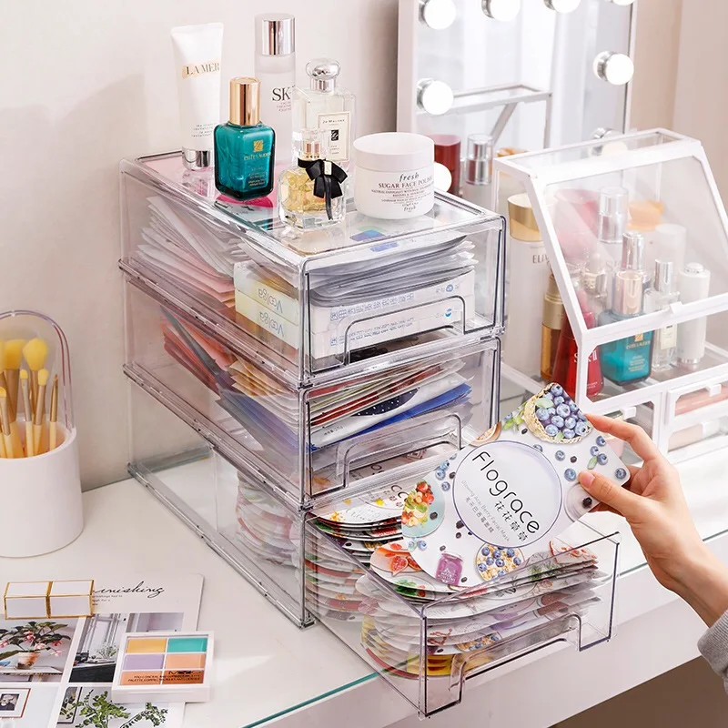 

Acrylic Transparent Cosmetic Storage Box Makeup Jewelry Drawer Home Storage Box Multi-functional Mask Storage Cosmetic Organizer