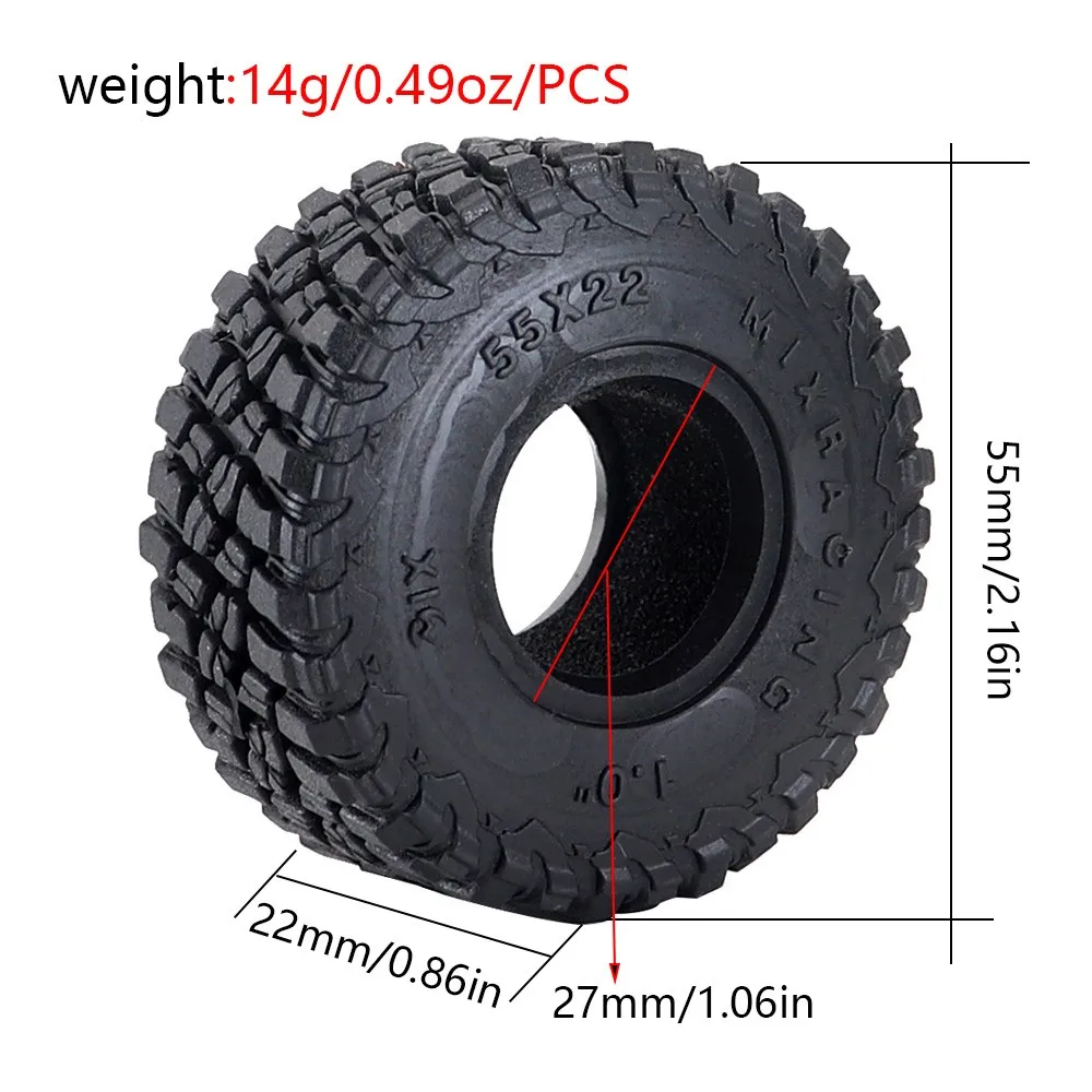 

1.0inch Mt Tires 55x22mm 1/24 Rc Crawler Truck Car Parts For Axial Scx24 Deadbolt Axi00001 Axi00002 Gladiator 1/18 Traxxas Trx4m