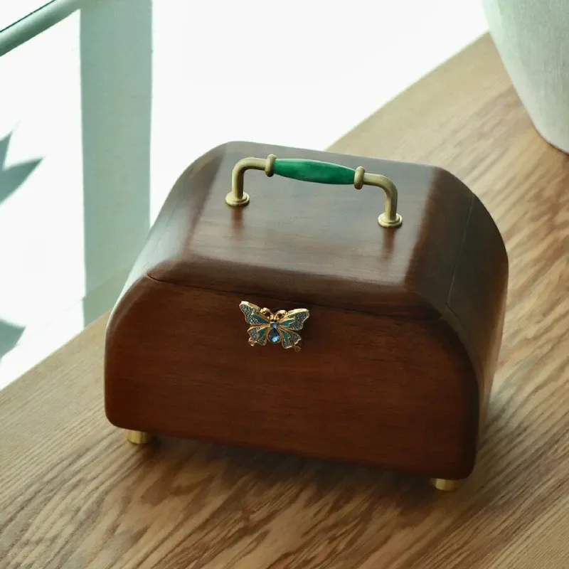 Black Walnut Solid Wood Jewelry Box Multi Layer Storage Organizer with Mirror Flip Top Drawer Dresser for Women Luxury Gift