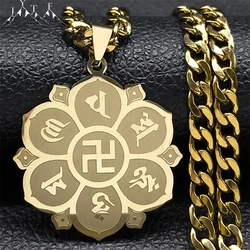 Buddhist Scripture Mantra Om Mani Padme Hum Necklace for Men Women Stainless Steel Gold Color Necklaces Jewelry Gifts N2665-1S05