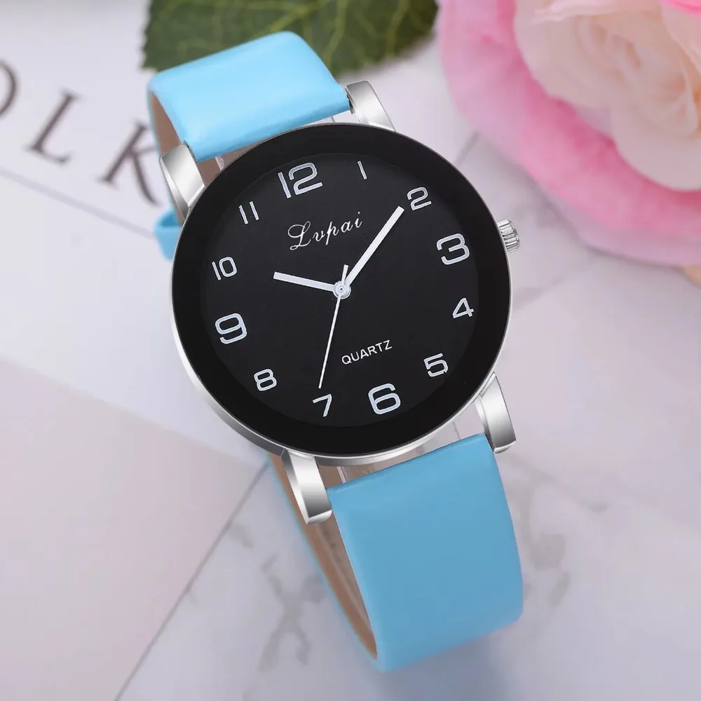 2024 Women Black Watch Hot Sale Leather Band Stainless Steel Analog Quartz Wristwatch Lady Female Casual Watches