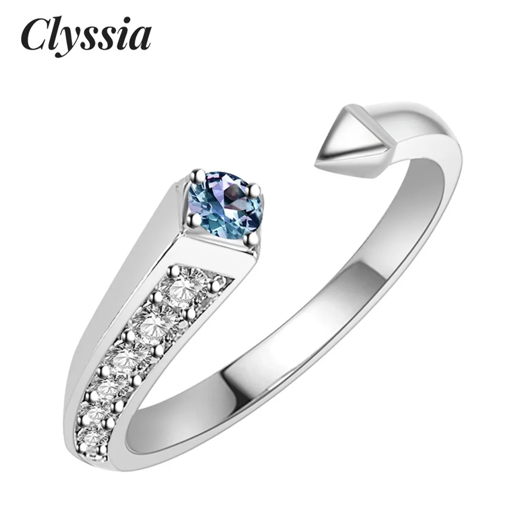 

CLYSSIA 925 Sterling Silver Color Change Gemstone Alexandrite Luxury Inspired Modern Open Ring Women Jewelry Jewellery