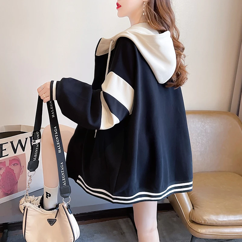 Baseball-Jacken mit Stickerei für Damen, Herbst-Freizeitjacke mit Kapuze, Bedruckt, Locker Sitzend, Koreanischer Stil, Schmal Geschnitten, Trendy, Knopfleiste, Farbenfroh
