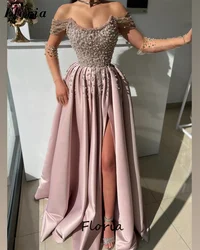 Vestidos De noche sin tirantes con perlas, vestido De Cóctel con cuentas árabes, Vestidos De fiesta De compromiso, rosa, nueva moda 2024