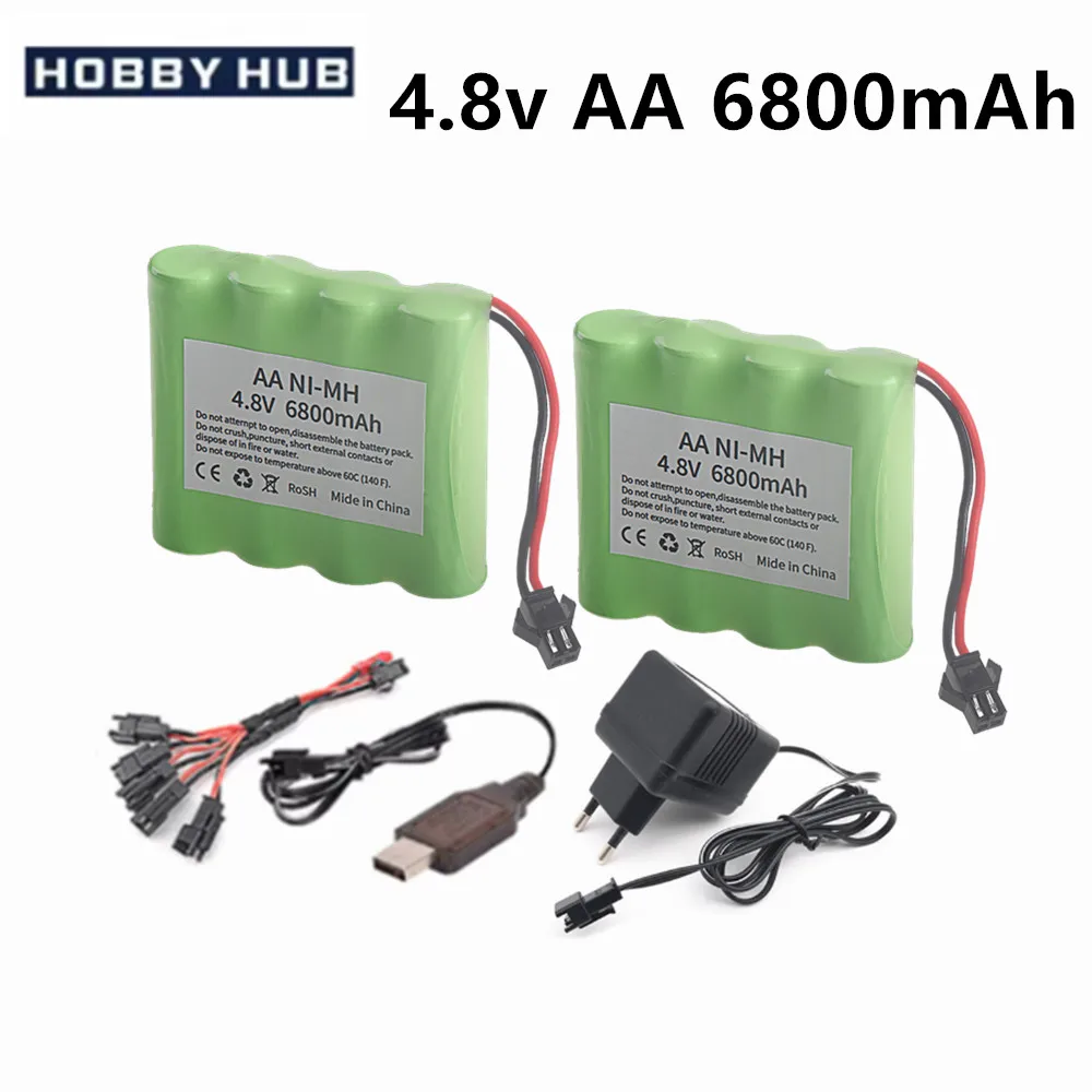 Paquete de batería Nimh AA de 4,8 v y 6800mAh con cargador para juguetes Rc, coches, tanques, Robots, piezas de pistola, batería NI-MH recargable de 4,8 V, enchufe SM