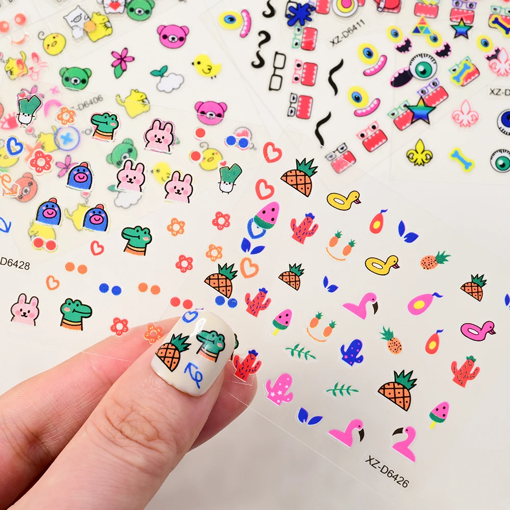 30 pezzi adesivi per unghie modello simpatico cartone animato cuore 3D, fiore, frutta, animale design colorato decalcomanie per unghie per manicure scrapbook deco