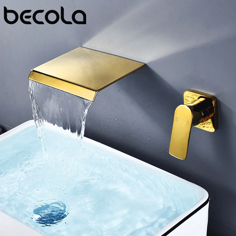 

Becola Matte Black/Chrome Bathroom Faucet Wall Mounted Waterfall Sink Faucets Washing Basin Taps Hot & Cold Out Water Mixer Tap