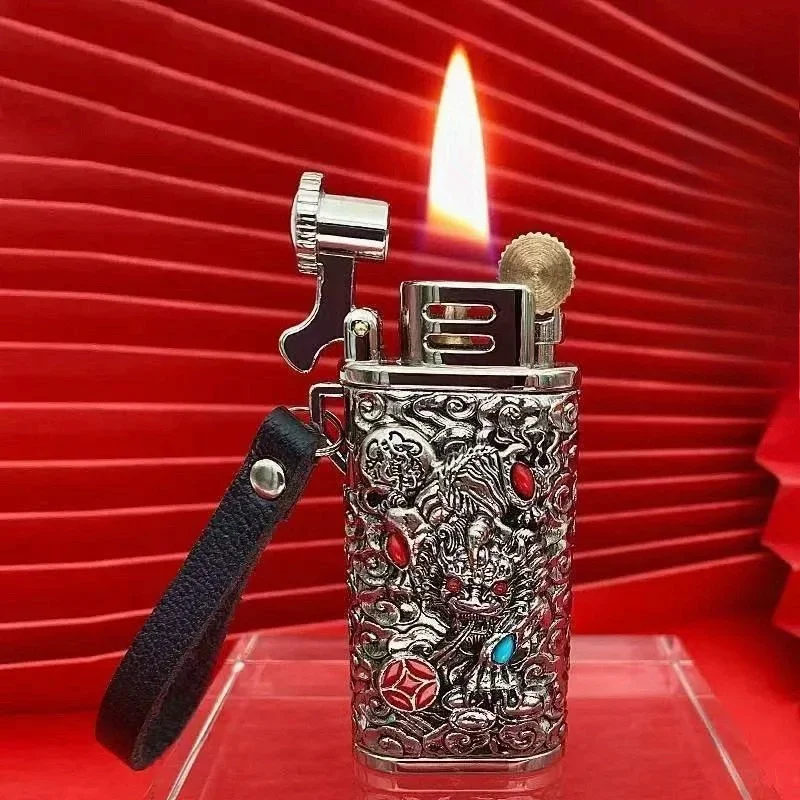 2026 Three-dimensional Embossed Pixiu Creative New Retro Old-fashioned Grinding Wheel Ker  osene Lighter Men's Gift Cool Gadgets