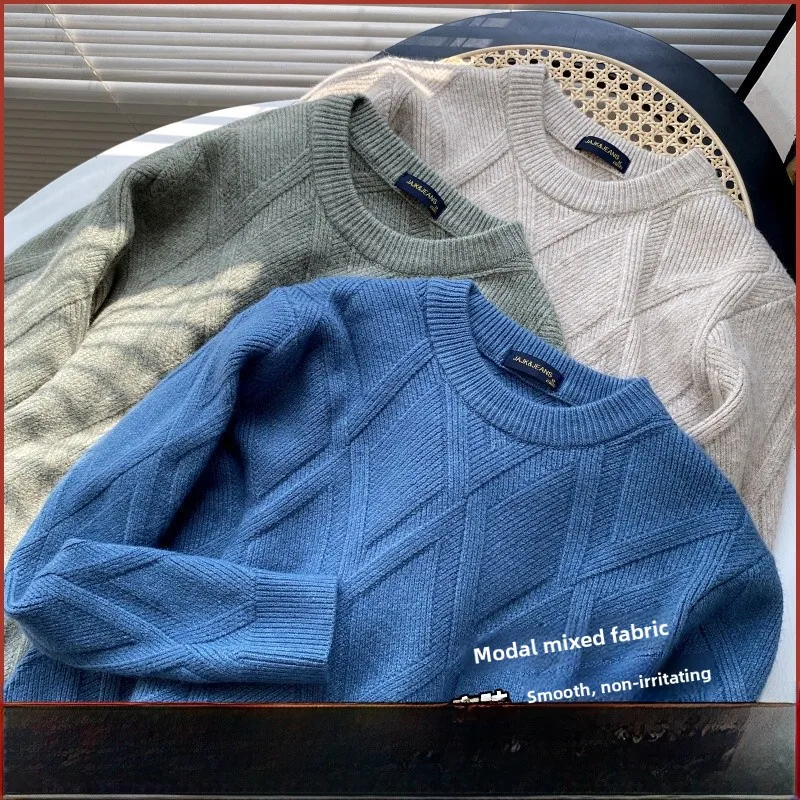 

Thiened Knitted Sweater Handmade Woven Twist Flower Men's Faion Casual Modal Mixed Knitwear round Ne Long Sve Loose Fit