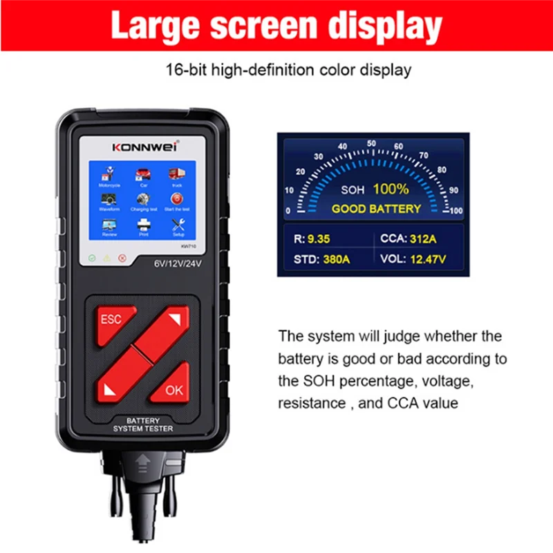 Konnwei KW710 Universal 6V-24V Car Battery Tester Electronic Car Relay Tester Car Battery Checker Diagnostic Tool