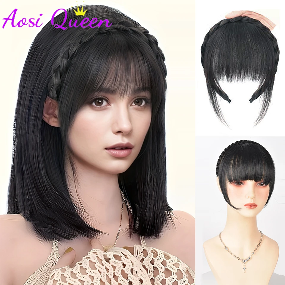 

AOSIQUEEN Hair Bangs With Braided Headband Hair Hoop Synthetic Clip In Hair Extensions Elegant For Daily Use