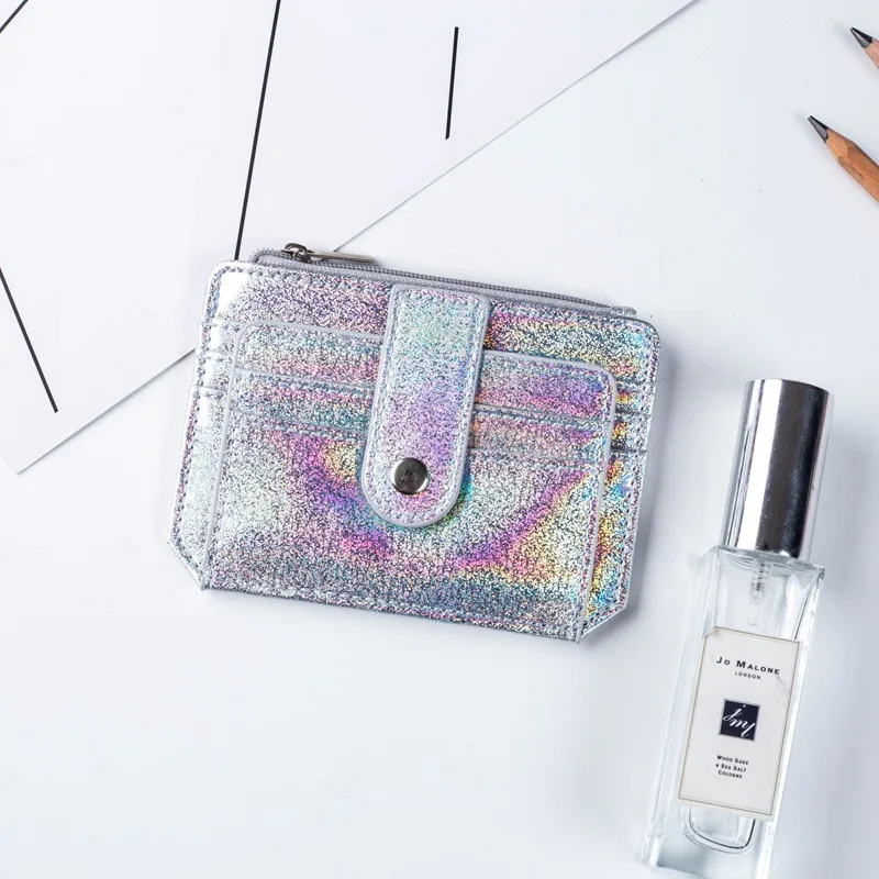 Glitter Transparent Purse Fashion ID Card Holder Wallets Photo Folder Mini Laser Purse Women Clutch Wallet Slim Fashion