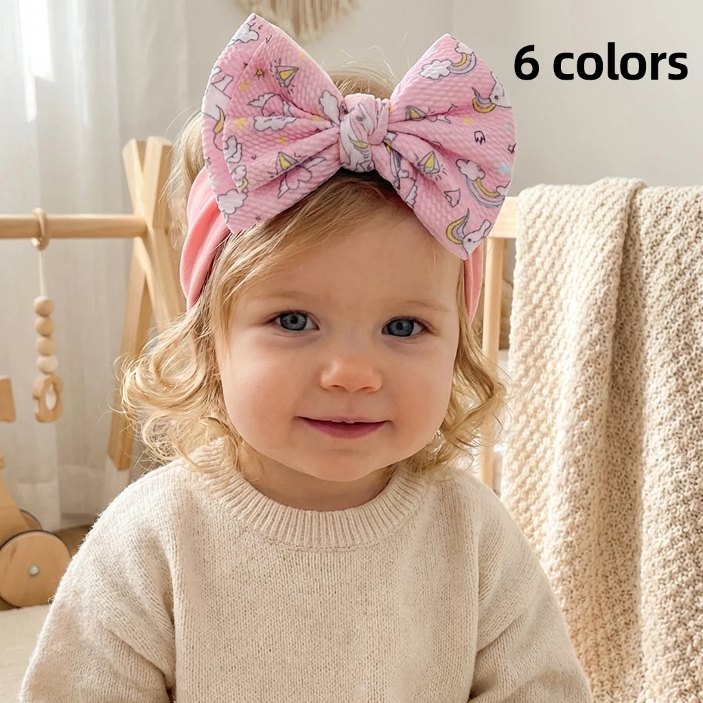 

Детская нейлоновая повязка на голову с большим принтованным бантом, мягкий эластичный аксессуар для волос, детский головной убор, шарф с принтом