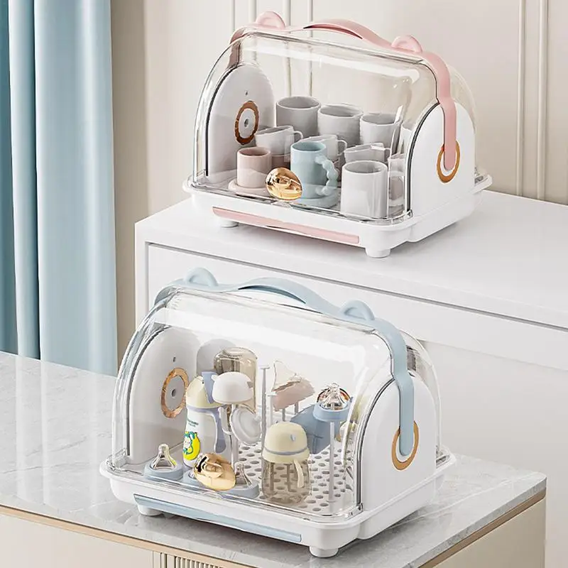 

Baby Bottle Rack Dryer With Anti-dust Cover Nursing Bottle Storage Box Feeding Bottle Drying Storage Rack Baby Bowls Chopsticks