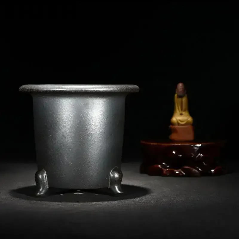 Chinese Yixing Purple Sand Flower Pot Ceramic Green Plant Office Table Three-Legged Succulent Flower Pot Home Bonsai Decoration