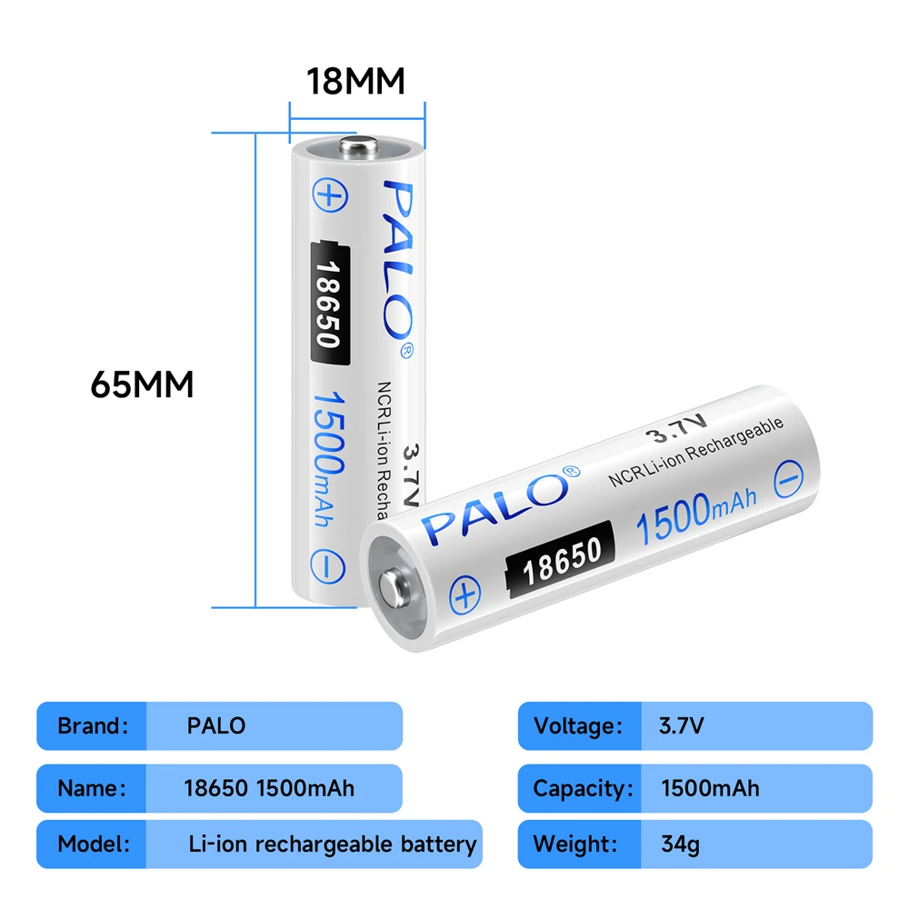 PALO 100% Capacity 18650 Battery 3.7V NCR18650 Lithium Li-ion Rechargeable Pointed Head Battery battery 18650 For Flashlight