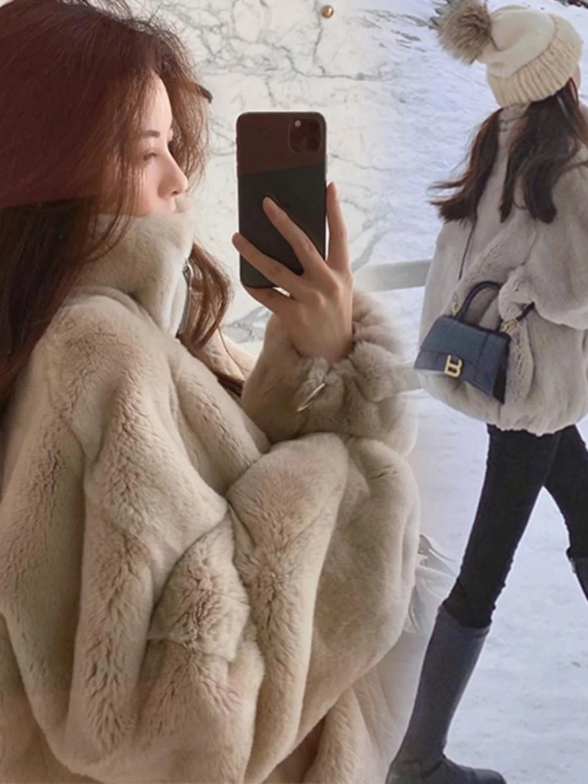

Korean Sle Faux Fur Jaet Women's Autumn Winter Loose Fit Zipper Hooded Thiened Vest Street Sle Long Sve Coat
