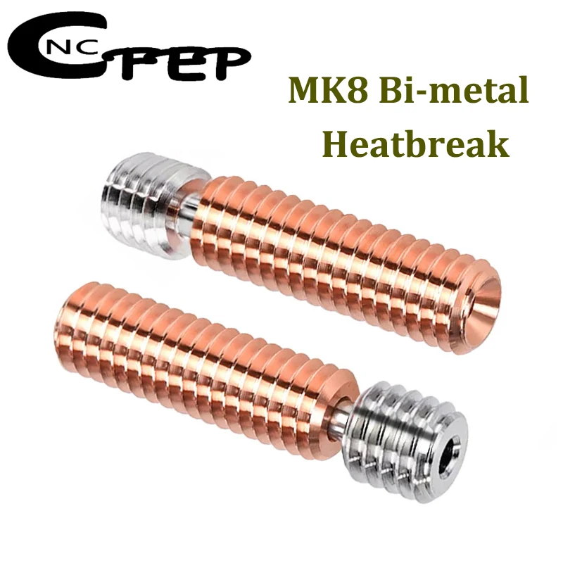 Cobre chapeado Heat Break para Impressora 3D, MK8 Throat Hotend, Alta Qualidade, E3D, V6, Peças Heatbreak Bimetal, 1.75mm Filamento, 2Pcs