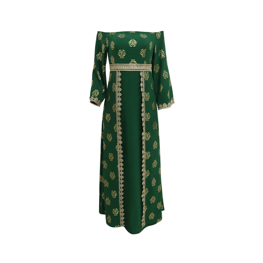 Robe Longue de Soirée pour Femme Musulmane, Kaftan Marocain, Dubaï, Turquie, Imprimé, Maxi, Bateau Bronzé, Eid Ramadan, Islam, Col