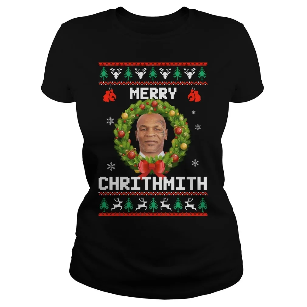 Mike Tyson Merry Chritmith Christmas T-Shirt 100% Cotton O-Neck Short Sleeve Summer Casual Womens T-shirt Streetwear