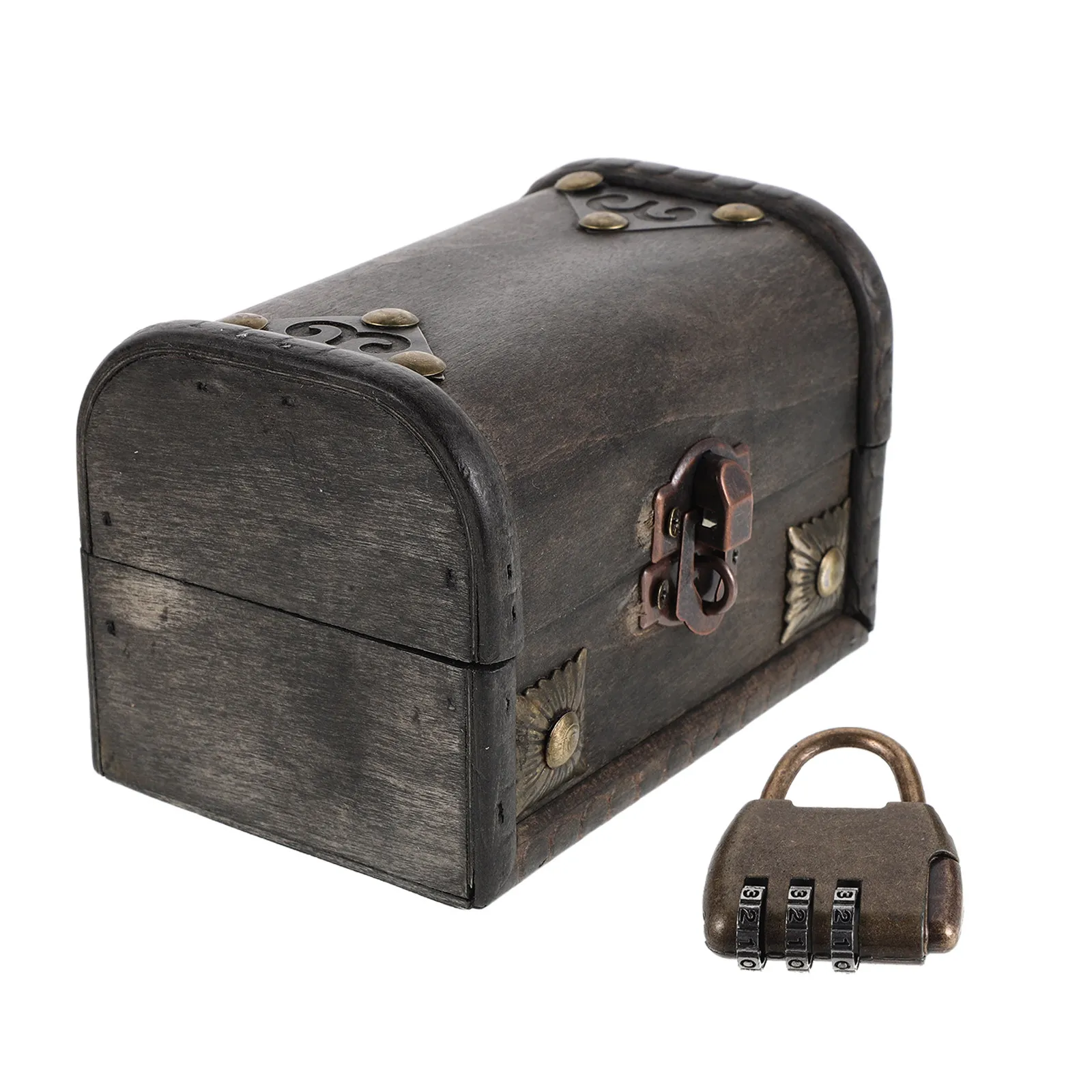 Mini Lockable Storage Box Vintage Style Room Game Treasure Chest Jewelry Organizer Brown Rustic Design