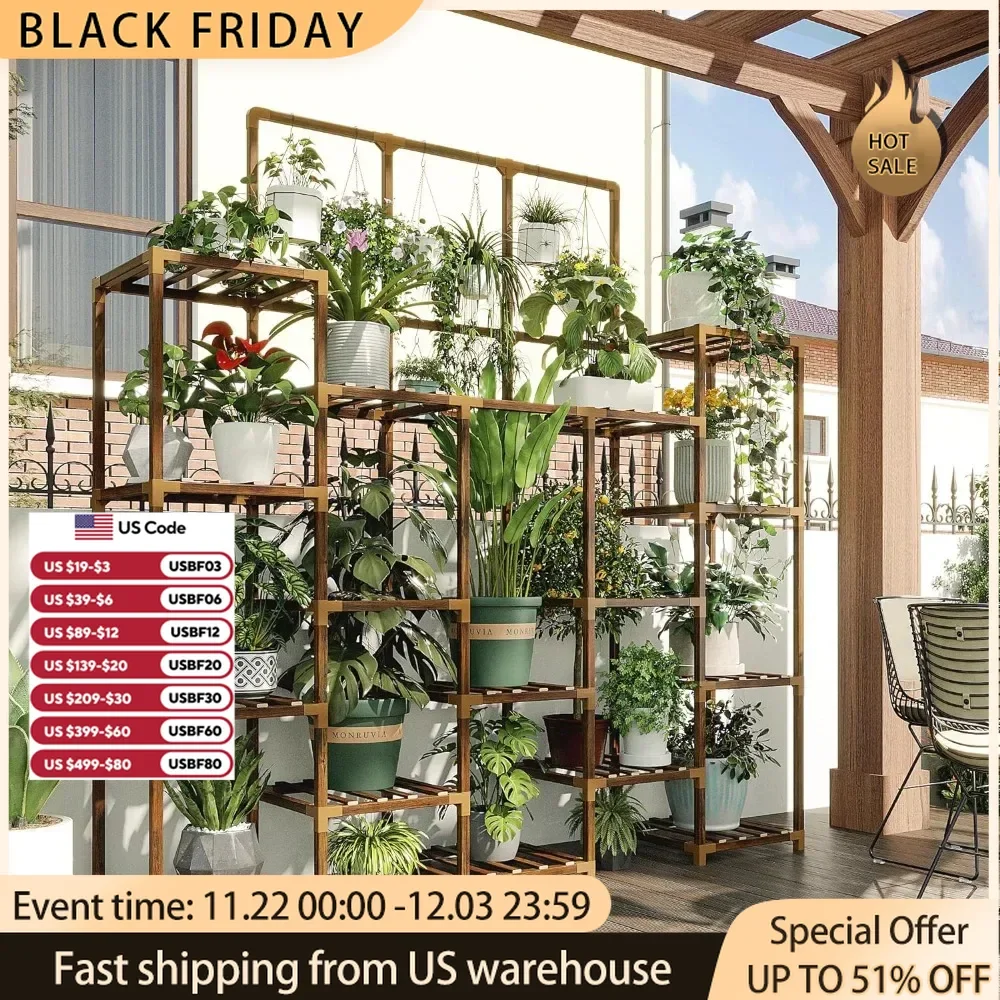 Display Stand Indoor & Outdoor Tall Plant Stand With 7 Layers & 14 Potted Wood Plant Stands Shelf 600 Lb Load Flowers Furniture