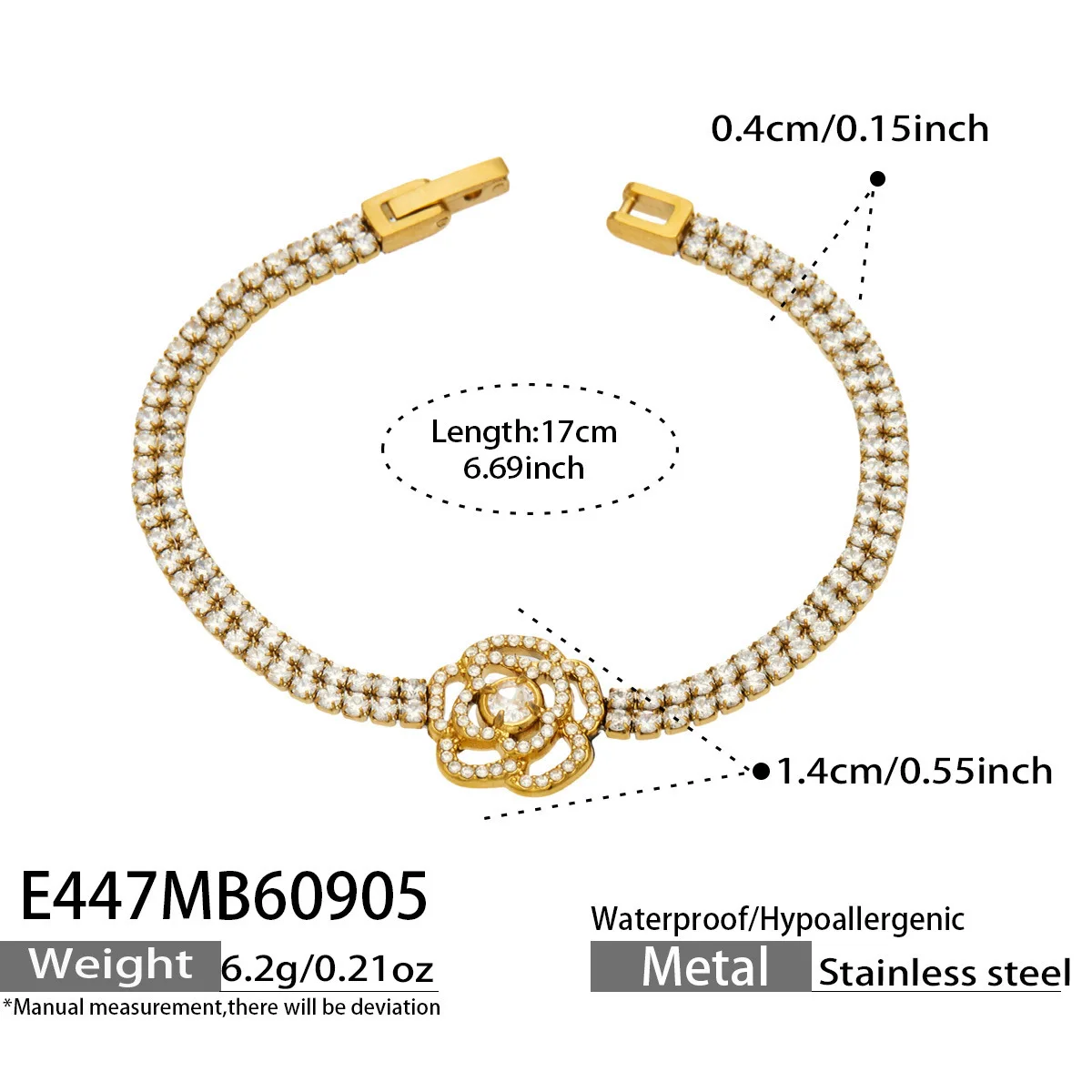 Schweinenasen-Blumen-Charm-Armband Tennis-Armband Edelstahl-Kettenarmband 18k Vergoldetes Armband mit Farbigen Zirkonen für Damen – Detail 6