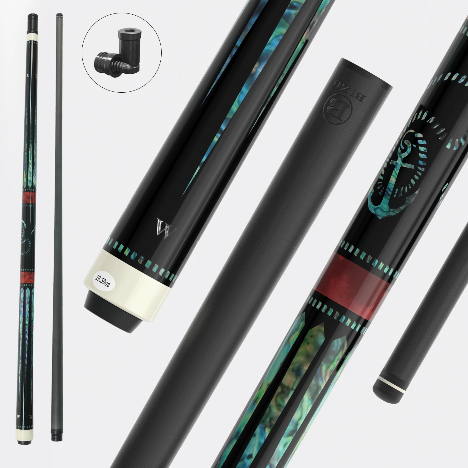 BIZU Carbon Fiber Black Tech Nine-Ball Pool Cue 12.5mm Tip Billiard Cue for Enhanced Performance
