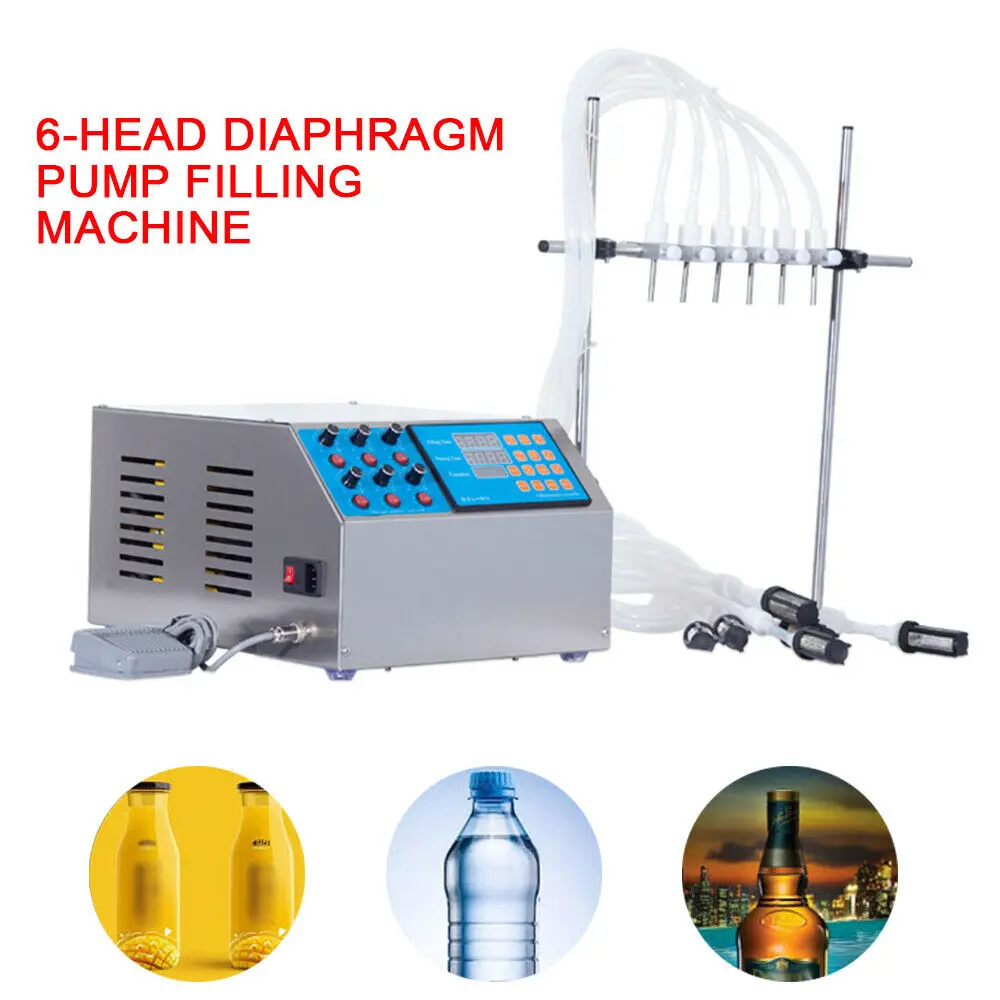 6-Head Liquid Filling Machine Semi-Automatic 5L Bottle Filler Digital Pump LCD Stainless Steel