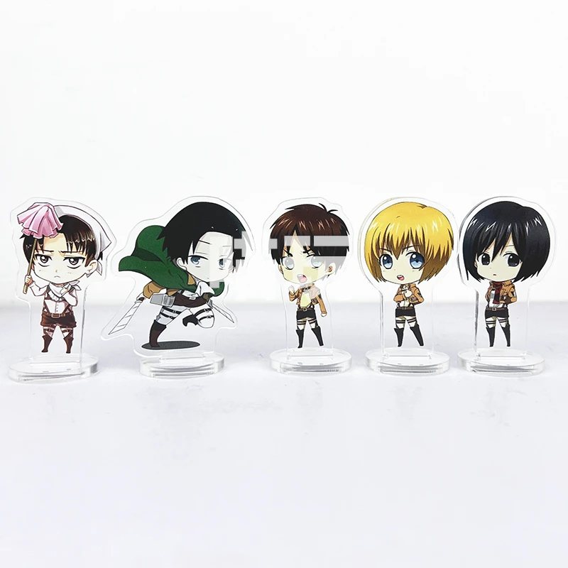 6CM Anime Shingeki no Kyojin atak na tytana Levi Ackerman Eren Jaeger Mikasa · Ackerman Cosplay akrylowy znak stojący prezenty bożonarodzeniowe