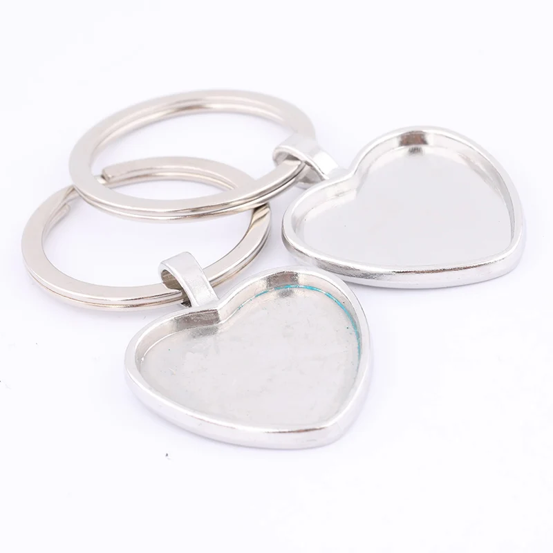 

5pcs 25mm Heart Cabochon Keychain Base Setting Blanks Diy Metal Key Ring Accessories For Jewelry Making