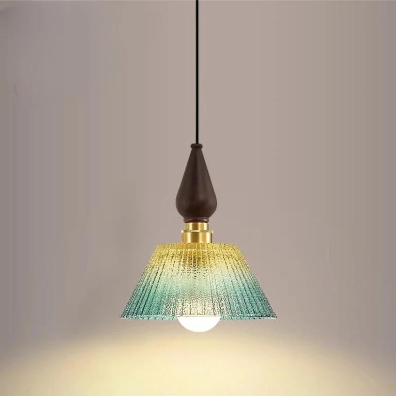 Luminárias Pendentes LED de Restaurante Japonês Retro, Lâmpada Vintage para Mesa de Jantar, Estilo Nanyang, Lustre de Vidro com Cores em Gradiente para Quarto