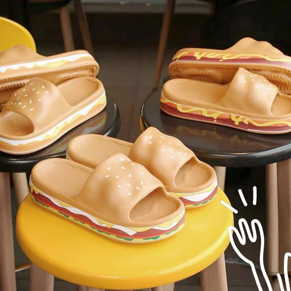 

Creative Simulation Hamburger Slippers Soft Bottom Funny EVA Hamburger Slippers Non-Slip Thick Sole 3D Hamburger Slides Indoor