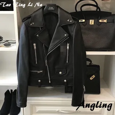 Tao Ting Li Na Genuine Sheep Leather Jacket Women New  Real Sheep Leather Motorcycle Jacket G43