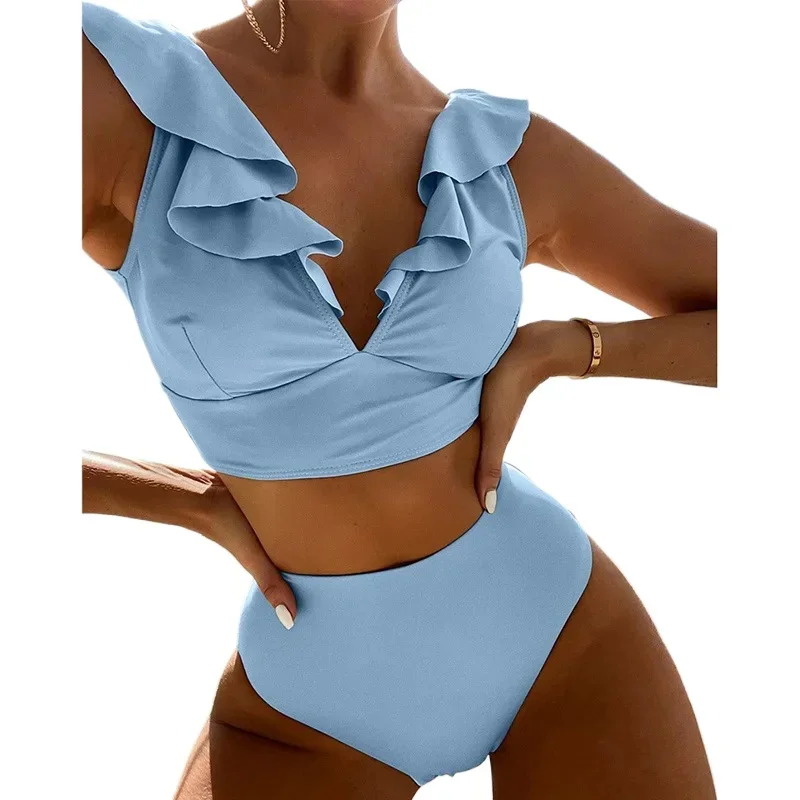 Ladies Two-Piece Bikini Set Sexy Swimsuit Tankini Fashion Ruffled Bikini Swimwear Women Swimming Suit Summer Beachwear Clothing