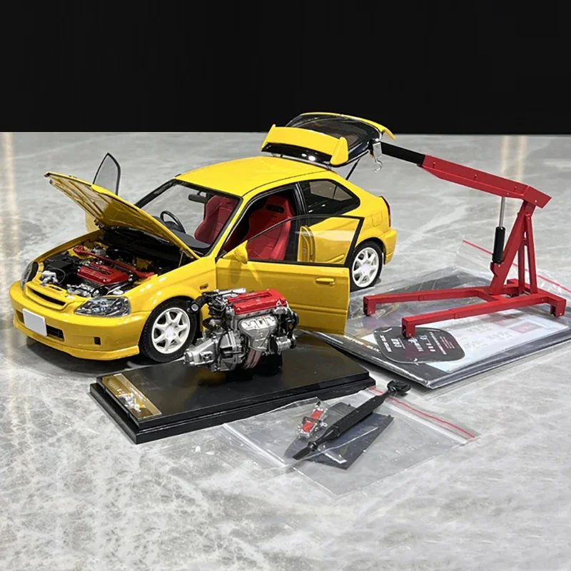 MH 1:18 Civic REK9 liga de motor modelo de carro aberto completo decoração de coleção infantil, um presente de feriado para amigos.