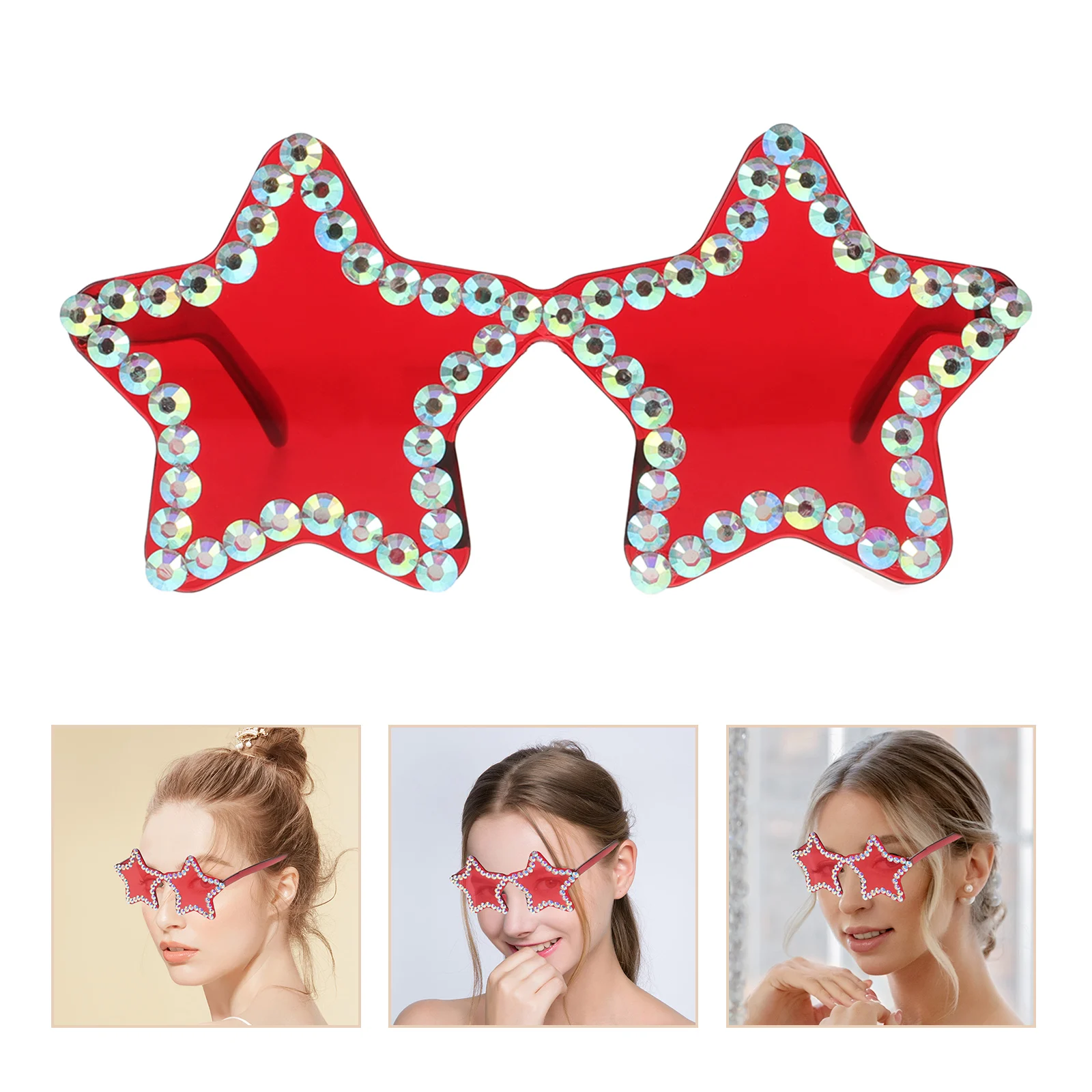 

2pcs Red Vintage Bling Sunglasses Star Frameless Shaped Frameless UV400 Protection Bling Glasses for Women Sun Glasses