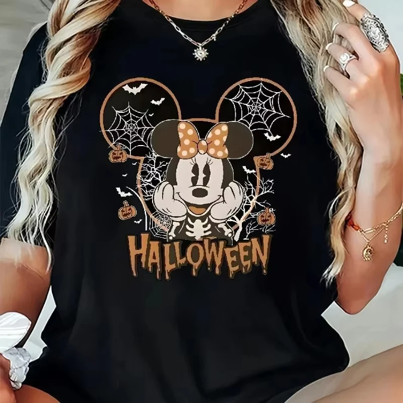 ديزني ميكي ماوس ميني الكرتون نمط القطن الخالص المرأة قصيرة الأكمام تي شيرت الشارع ارتداء Harajuku نمط Y2k المتضخم #1