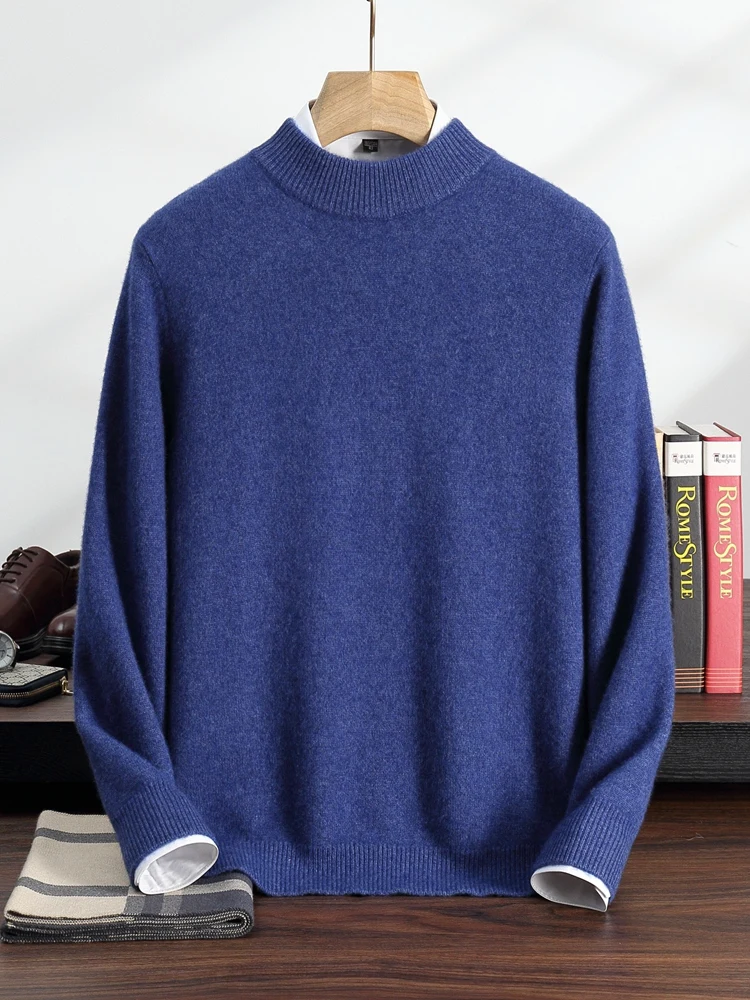 TLOML Suéter masculino grosso 100% caxemira, gola redonda, manga comprida, pulôver, outono inverno, macio, quente, malhas de caxemira, tops casuais inteligentes