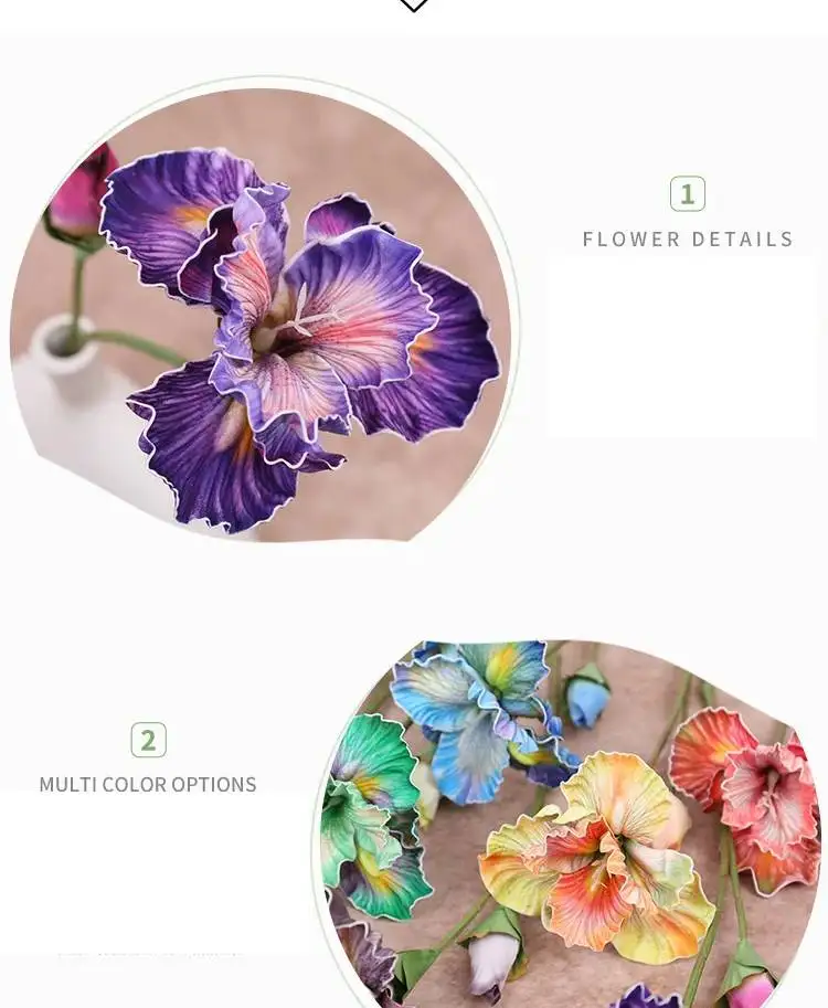 10 Stück/Set Künstliche Blumen 2-Kopf-Iris für Heimdekoration, Hochzeits-Blumenarrangements, Party-Tischdekoration, EVA-Kunstblumen Iris – Detail 7
