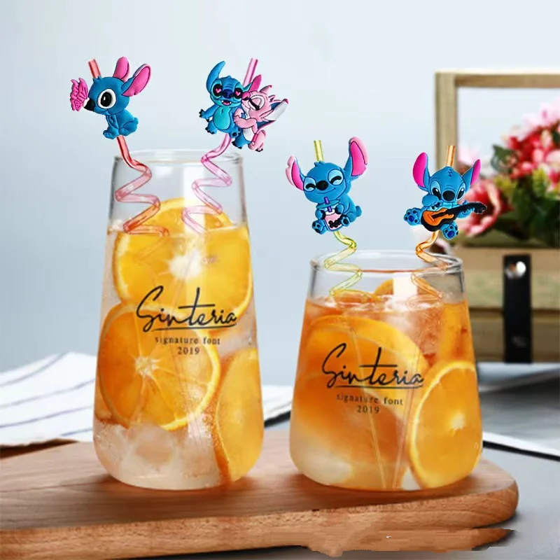 디즈니 스티치 피규어 재사용 가능한 빨대 애니메이션 스티치 카와이 릴로 & 스티치 어린이 생일 파티 장식 용품 크리스마스 선물