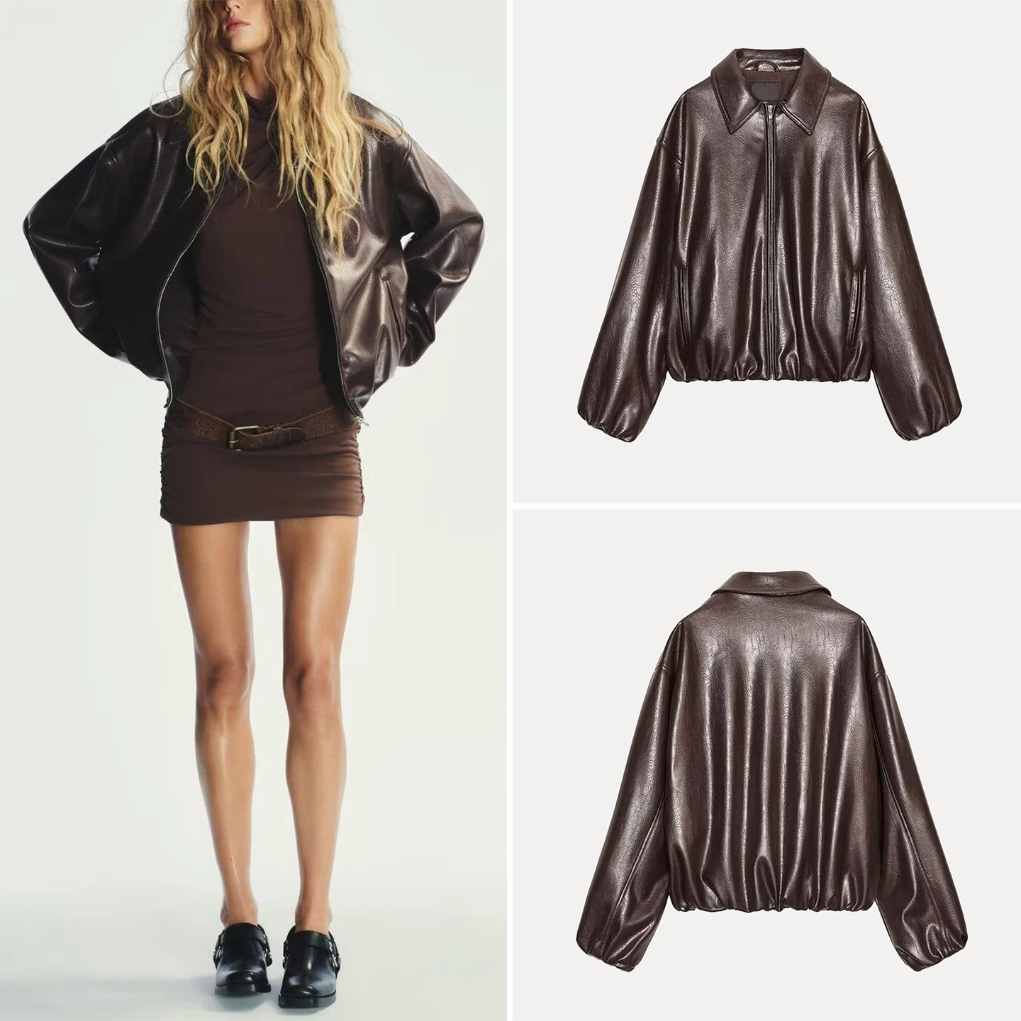 Elegant Leatherette Pilot Jacket Women's Fashion Autumn 2025 Zadata Standard Fit Short Outerwear European Style Ladies Coat