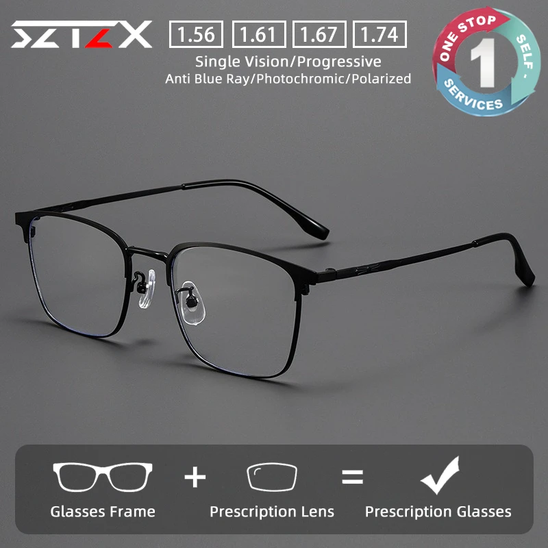 

SZTZX Casual Style Business Pure Titanium Prescription Glasses Anti-Reflective Square Myopia Glasses Progressive Reading Eyewear