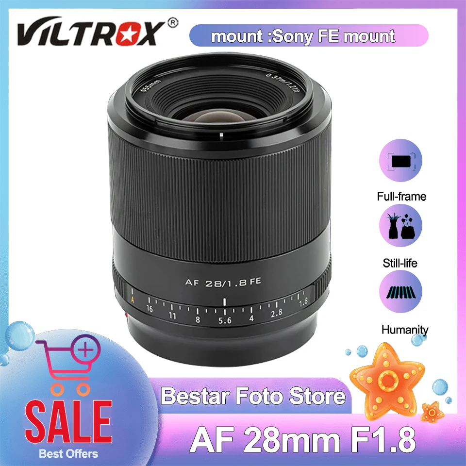 

Viltrox AF 28mm F1.8 Full Frame Wide Angle Camera Lens for Portrait compatible with Sony FE A7s A7 A7II A7C Mirrorless Camera